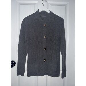 Hawico Scotland Women's Dark Gray Button Cardigan‎ Size M 100% Cashmere Ribbed